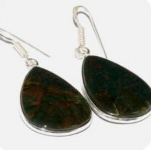 Bloodstone Gemstone 925 Sterling Silver Handmade Drop Dangle Earrings
